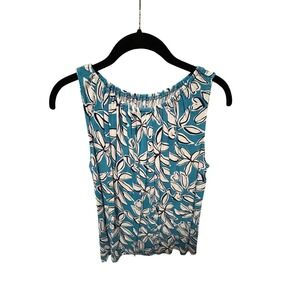 Loft Outlet Womens Medium Blue White Floral Rayon Sleeveless Shell‎ Blouse Top